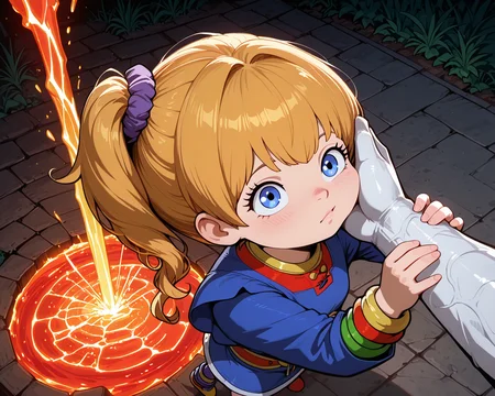 IllusP0s, PonyScores7, source_anime, ah1, IllustriousQual, interesting, exciting, spectacular, wonderful,
BREAK (View from Above shot),
BREAK 1girl, <lora:Rainbow Brite Illustrious 1:0.6>, Rainbow Brite, Starlight, A white horse with a rainbow mane, <lora:shinyskin2:0.2>, glistening skin,
BREAK  (blonde hair), long hair, scrunchie, up pnytail, <lora:hairdetailpxl:0.2>, hairdetailpxl,
BREAK (blue eyes), <lora:expressive eyes:0.2>, expressive eyes, <lora:eyedetailpxl:0.2>, eyedetailpxl, <lora:Eyes_High_Definition:0.2>, EyesHD,
BREAK ((profile)), <lora:Expressive_H:0.2>, Expressiveh, <lora:Emotional_Anime_Expressions_PonyXL_Concept:0.2>, emotional, <lora:Best_Facial_Expression_LoRA_PONY:0.2>, looking at viewer, <lora:Detailed expressive EXEV style -XL Pony V1.0:0.2>, FaceDetail,
BREAK ((t-pose)),
BREAK (chinese long spandex tunic top with leggings and stylish ankle boots),
BREAK (((A golem-like creature made of molten rock presses its hand against the man's face, The man's skin bubbles and melts on contact, his agonized screams muffled by the monster's palm))),
BREAK <lora:xl_more_art-full_v1:0.2>, <lora:aesthetic_anime_v1s:0.2>, <lora:EpicF4nta5yXL:0.2>, <lora:detailxl:0.2>, detailxl, <lora:Fant5yP0ny:0.2>, best quality, amazing quality, best aesthetic, absurdres, illustration, Volumetric_Lighting, ultra-detailed, very aesthetic, intricate details, 8k, masterpiece, best_quality
BREAK Stable_Yogis_PDXL_Positives, AS-Adult, <lora:Complicated fantasy portrait - XL Pony V2.0:0.2>, bad-hands-5, <lora:HDA_Detailer:0.3>,