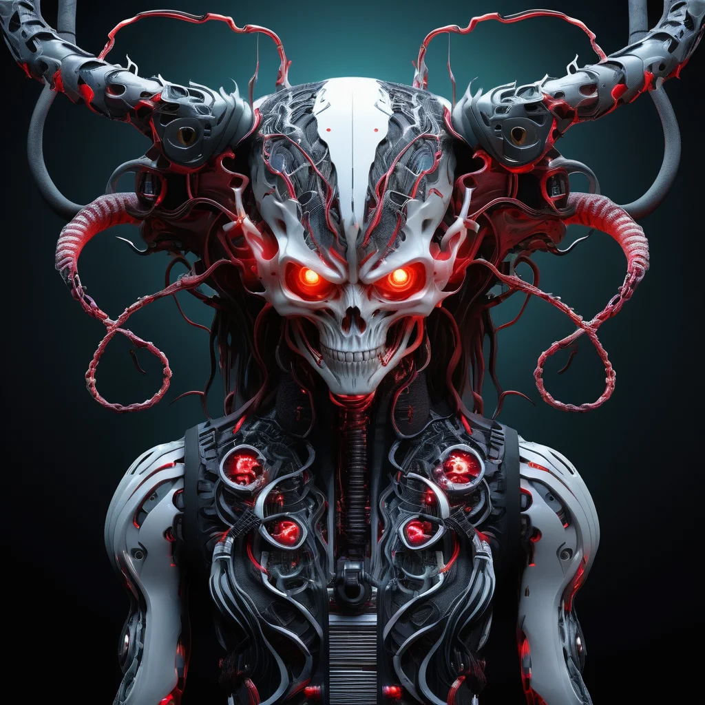 ((best quality)), ((masterpiece)), ((realistic,digital art)), (hyper detailed),DonMD3m0nV31nsXL,demonic, Biomechanical Augmentation, Fiber Optic Cables,Ventilation Holes, Wave, Knitted, , <lora:DonMD3m0nV31nsXL_v1.1-000009:0.85>