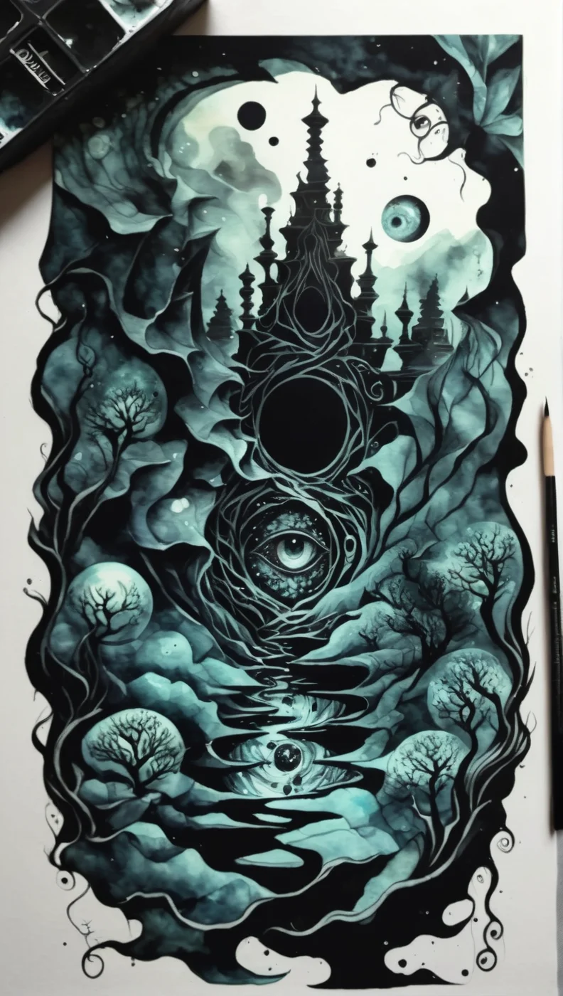 illusionix, watercolor and black ink<lora:illusionix:1>