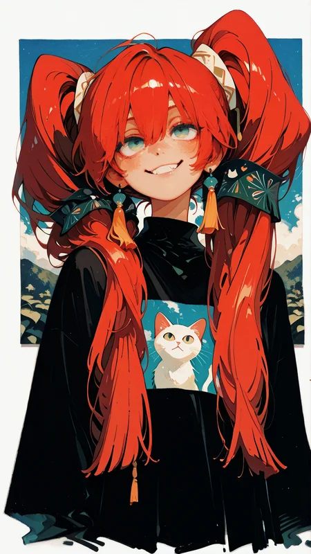 masterpiece, newest,absurdres,incredibly absurdres, best quality, amazing quality, very aesthetic, painterly, surreal,
1girl, troll face, tress ribbon, fringe trim, twintails day, tassel earrings, photo inset, cat print, hair tubes, (big hair:1.3)
<lora:ka_marukogedago:1> k4_illu, abstract, traditional media, scan, blending, painting \(medium\), oil painting \(medium\) <lora:KonYa666:1> kony4666 <lora:Lifeline_Illu_Edition:1> LL-Illu