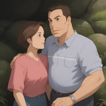 score_9, score_8_up, score_7_up, best quality,, source_anime,alp  BREAK
1boy,, father, blue shirts, 1girl, mother pink shirts, brown hair<lora:chihiro_parents:1>