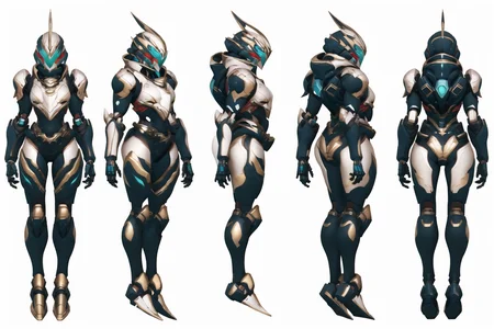sunglasses,goggles,
mask,helmet,
robot,mecha,
(VIEWS:0), charturnerv2:0.5, full body character turnaround of robot,
Multiple views of the same robot in the same outfit, <lora:mw_charturn3:0.2>, (simple background, white background:1.3), multiple views, side view, back view, front view,
<lora:mechTurn_v1:.6>
<lora:clothTurn_v1:.2>
<lora:CSCharTurn_v3:.2>
<lora:CSMechCharTurn_v1:.2>
<lora:kamen:.75>, kamen,
<lora:nijiarmor_anime_v2:0.5>
absurdres, 1girl, BREAK android, cybersuit, upper armor, mechanical arms, machinery, prosthesis,
<lora:noline:.5>
<lora:spiderverse_style_offset:.1>
<lora:botw_style_offset:.1>
<lora:cyberpunk_edgerunners_offset:.1>
<lora:arcane_offset:.1>
<lora:EABA_v02:.1>
 <lora:Gundam_Mecha_v5.2:.1>
<lora:mecha_offset:.1>
 <lora:MedievalArmor_v02:.1> 
<lora:warframe:.1>
 <lora:warframe_v1:.1>
(Alexander Wang black leather biker vest:0.6),
(gold
medieval theme character design:1.2),