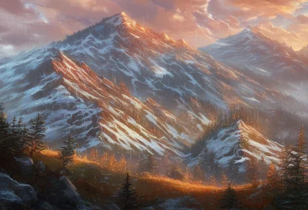 score_9, score_8_up, score_7_up, score_6_up, high quality, detailed, majestic mountains, lush forests, cavernous underground realms, earthy creatures, landscape, detailed scenery, high definition, serene atmosphere, earth element, nature, vibrant colors, detailed textures,andes mountains, Caucasus mountains, scenic views, south america wilderness, orange sky, picturesque, rain, mountainscape,<lora:GwentStyle_v2:0.6>