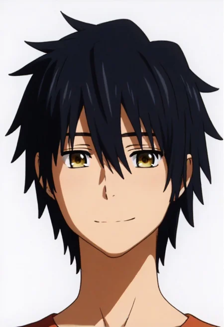 ((masterpiece)), ((best quality)), ((ultra-detailed)), ((absurdres)), score_9_up, score_8_up, score_7_up,
HD, top quality, best quality, amazing quality, High-quality illustrations, anime screencap, source_anime, best aesthetic, perfect proportions, perfect eyes, 1boy, 1male, solo boy, solo male, male focus, solo male focus, Anime, boy, male anime character, anime boy, handsome, cute, charming, Jinta Yadomi, black hair, brown-yellow eyes, orange shirt, easynegative, updn, Expressiveh, masterpiece, best quality, very aesthetic, absurdres, ((thin, short, slim)), ((face only shot, face focus only)), ((happy, smile, closed mouth, looking at viewer, looking at front))