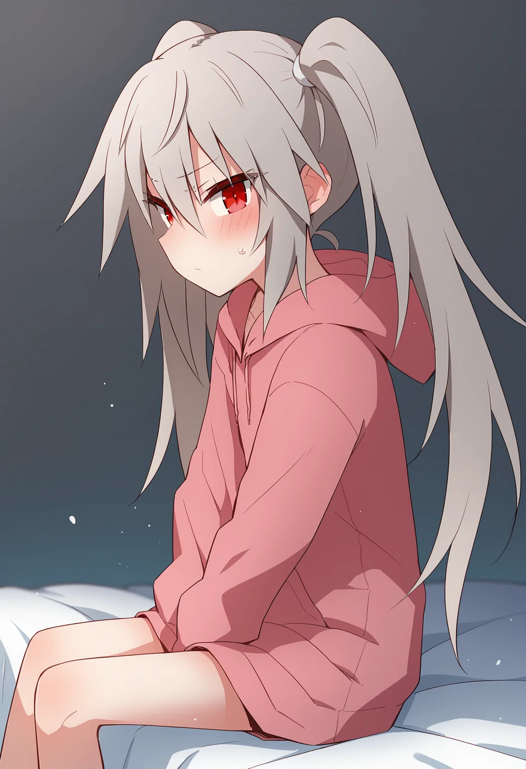 score_9, score_8_up, score_7_up BREAK
source_anime, rating_safe, from side, looking at viewer, sitting, lotus position, solo, blush, shy, 1girl, eletrasan, grey hair, long hair, red eyes, twintails, hoodie <lora:elena_trafalgarPXL3_epoch_4:1>