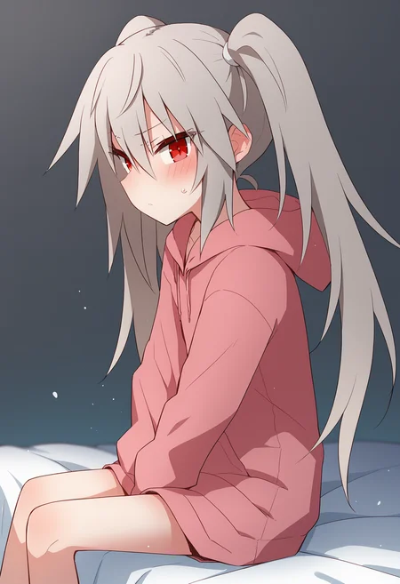 score_9, score_8_up, score_7_up BREAK
source_anime, rating_safe, from side, looking at viewer, sitting, lotus position, solo, blush, shy, 1girl, eletrasan, grey hair, long hair, red eyes, twintails, hoodie <lora:elena_trafalgarPXL3_epoch_4:1>