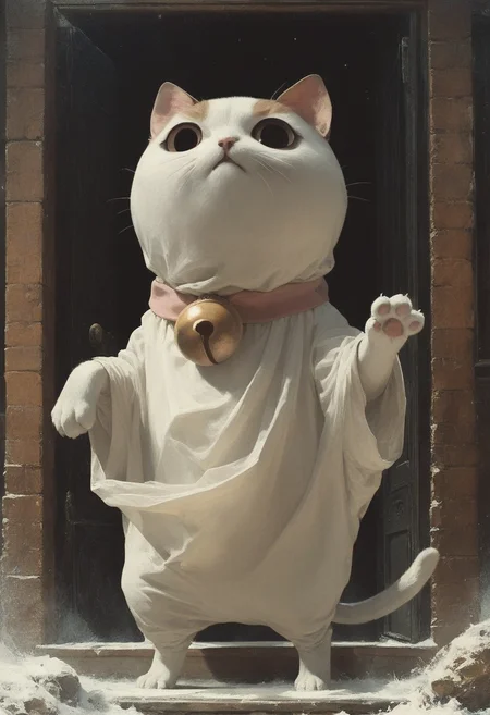 score_9, score_8_up, score_7_up, score_6_up, source_anime, realistic, <lora:puppycat_ponyxl:0.6> Puppycat, solo, looking at viewer, full body, collar, no humans, bell, cat, jingle bell, :<, neck bell, animal focus, two hands in front, haunting, spooky, bipedal, ghost, loose fabrics, <lora:ph4nt0m01lXLP:0.8> ph4nt0m01l