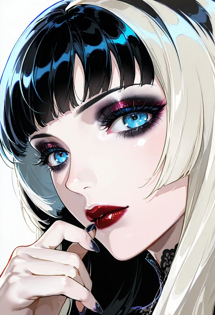1girl,solo,looking at viewer, ikeda ruriko, rr makeup, portrait, lipstick, juufuutei_raden