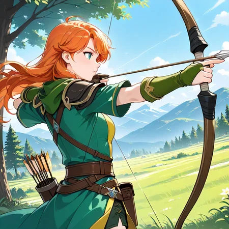 1girl, Windranger, aiming a bow (weapon) <lora:Windranger Illustrious-000007:1>