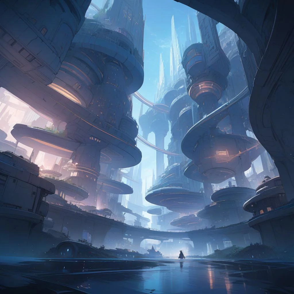 scifi, winding side street in a techno-optimist subsurface scattering aqua fantasy underwater city beyond the beginning of the multiverse, masterpiece, by Alex Jay Brady