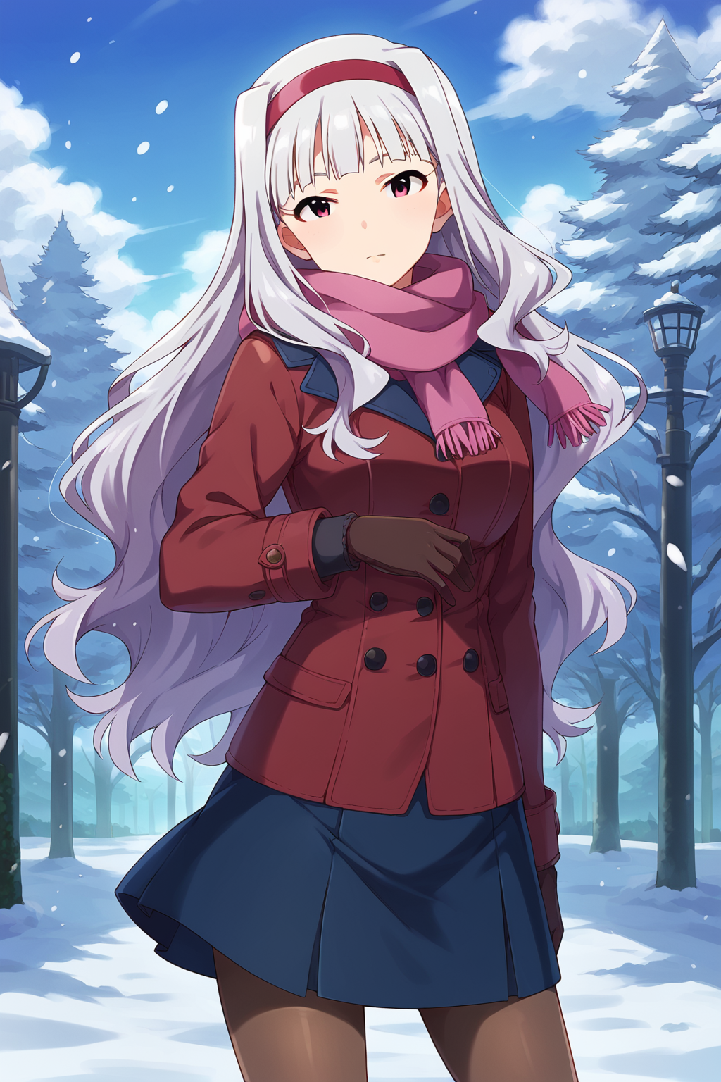 score_9, score_8,  aatakane, solo, long hair, hairband, medium breasts, <lora:shijou_takane_XL_v1:0.8>, snow, winter clothes, scarf, gloves, skirt, pantyhose, outdoors, standing, cowboy shot,