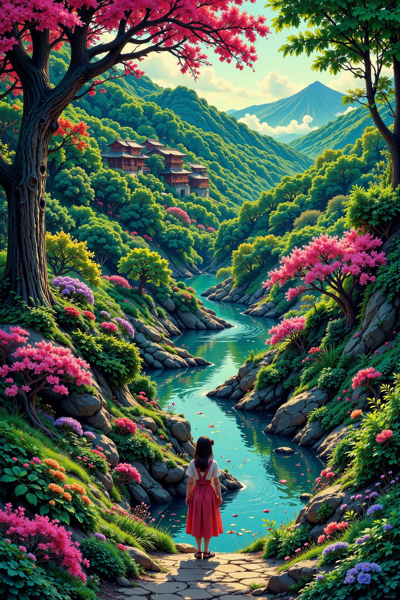 japanese garden beautiful  landscape, early morning, woman, very intricate, very detailed, sharp, bright, colorful, <lora:Hand v2:0.5> <lora:Anti-Blur:1><lora:Insane Detail Slider:0.25>  <lora:flux.1_lora_flyway_Epic-detail_v2:0.3> <lora:fluxenhancer:0.25> <lora:ck-Neon-Retrowave:0.4> ck-rw, in the style of ck-rw,  <lora:Neurocore Anime Cyberpunk:0.8> A digital artwork in the style of cknc