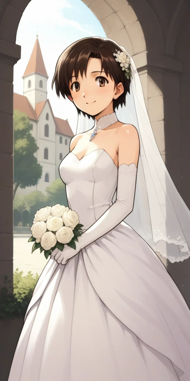 score_9, score_8_up, score_7_up,
1girl, solo, chapel, terrace, outdoor, summer, sunshine,
, source_anime,
<lora:ibukimaya_01XLP:1>, ibukimaya, very short hair, brown hair, brown eyes,
blush, light smile,
wedding dress, elbow gloves