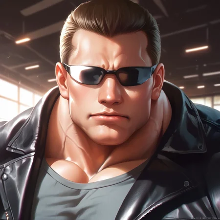 safe_pos, safe_pos, source_anime, detailed background, (score_9, score_8_up, score_7_up), zoroj, masterpiece, best quality, high quality, ultra detailed, highly detailed, high detail, artistic lighting, (highly detailed face, (perfect face, perfect eyes)), depth of field, perfect soft lighting, best shadows, perfect reflections, volumetric, detailed image, high resolution, defined faces, sharp definition,
solo, 1boy, male focus, Harnnold, brown hair, short hair, sunglasses, leather jacket, grey shirt, musclebears, muscular male, hyper muscles, bara, veiny muscles, large male,
gy3m, indoors, gym, large male dom, dynamic poses, various poses, looking at viewer, ((((face shot)))),