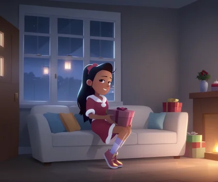 (zPDXL3) source_cartoon, Perfect Hands, full body, handsfree, poke_ava, 1girl, solo, dark-skinned female, black hair, long hair, ponytail, (Santa Claus outfit:1.2), (looking at viewer:1.2), laying on sofa, seductive, flirty, blush, smile, night, window, (Christmas decorations:1.2), short stack, skinny, unique perspective, dynamic angle, very aesthetic,(masterpiece:1.4), (best quality), (colorful), (detailed),
<lora:Perfect Hands:1> <lora:Path_to_the_Peak_Ava:1>  <lora:Expressive_H:1>