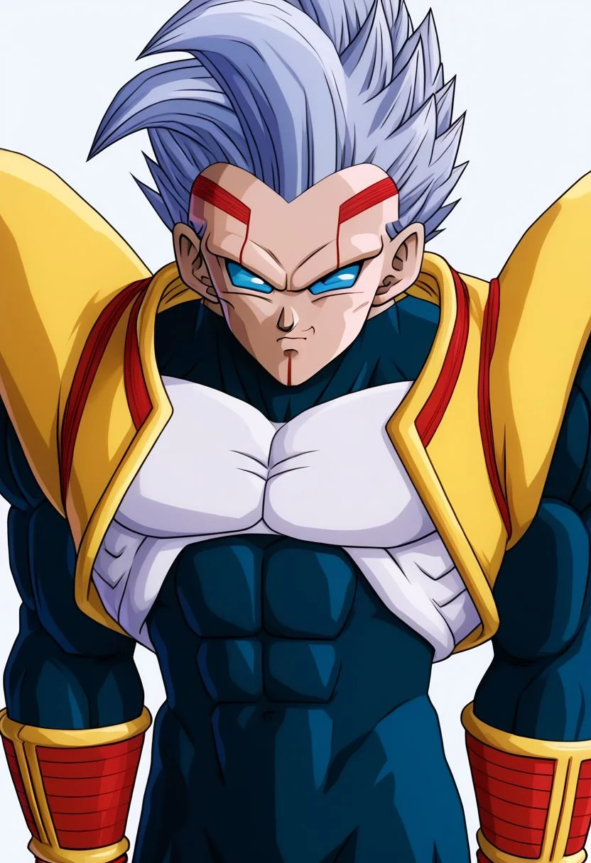 baby vegeta, solo, 1boy, grey hair, blue eyes , male focus, muscle body, big chest, big pecs, Big legs, black Lycra, handsome, best quality, high quality,