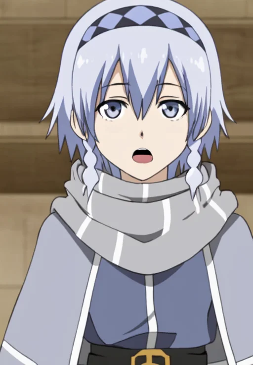 <lora:Sophie:0.8>, Sophie, 1girl, solo, looking at viewer, open mouth, upper body, grey hair, parody