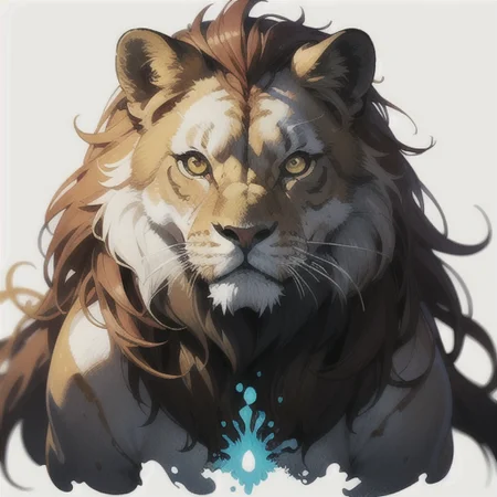 masterpiece, best quality, lion, large eyes, (cartoon), upper body, splashing, abstract, psychedelic, (neon:0.8), extremely detailed, (white background:1.3), ink, (creative:1.3), intricate detail, (pretty face), dynamic lighting, natural lighting, (yellow:1.3),(copper brown:1), photorealistic, sy3 <lora:Sy3:0.35> <lora:ink-0.1-3-b28-bf16-D128-A1-1-ep64-768-DAdaptation-cosine:1>