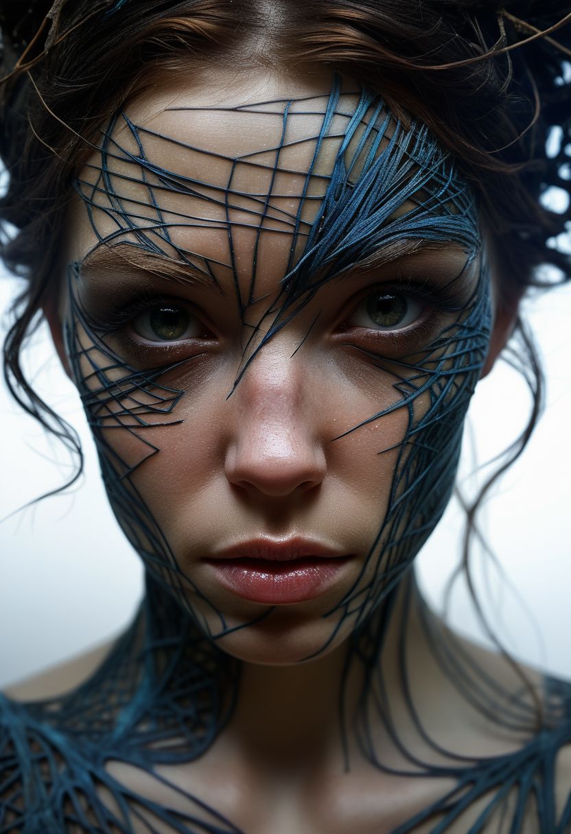 Close-up face, mysterious silhouette of a scottish woman in worn down clothing, goddess, alluring, by Minjae Lee, Carne Griffiths, Emily Kell, Steve McCurry, Geoffroy Thoorens, Aaron Horkey, Jordan Grimmer, Greg Rutkowski, amazing depth, double exposure, surreal, geometric patterns, intricately detailed, bokeh,  perfect balanced, deep fine borders, artistic photorealism , smooth,  great masterwork by Suiras  <lora:add-detail-xl:2>  <lora:Double_Exposure:0.5>