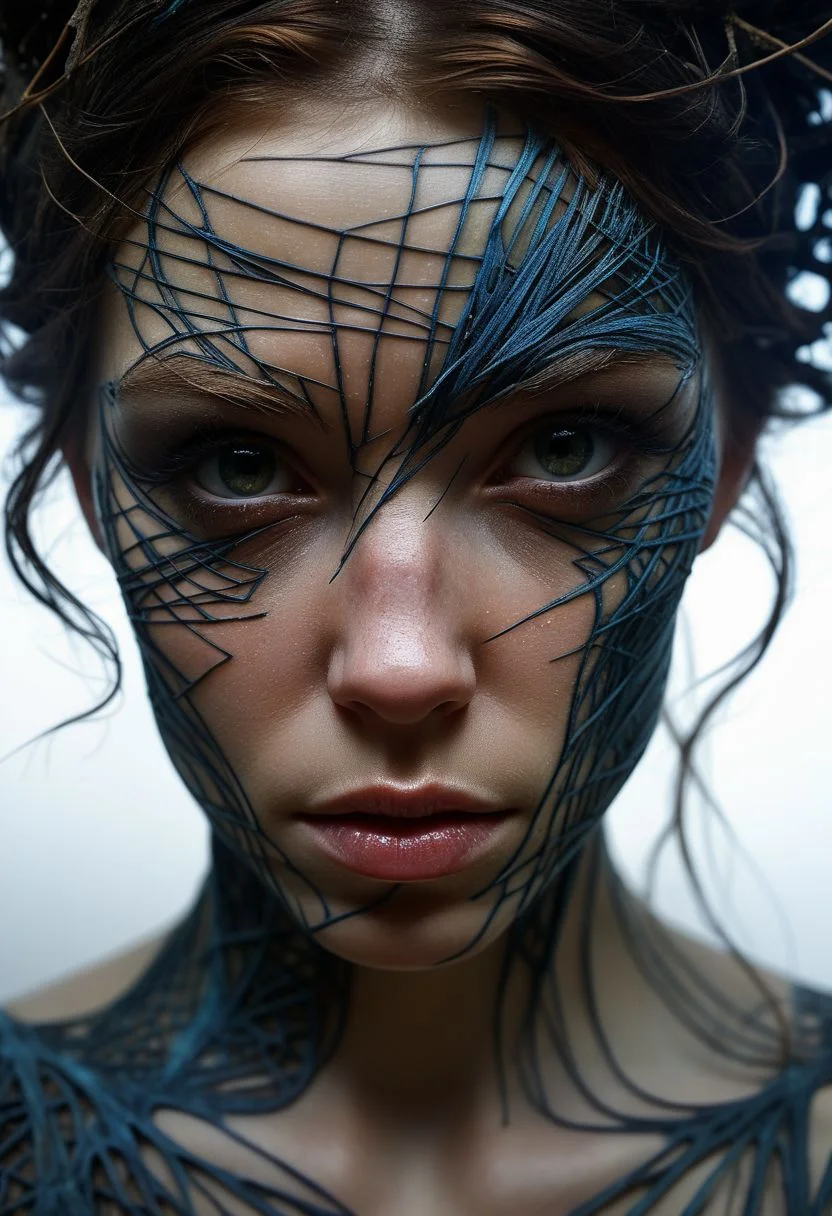 Close-up face, mysterious silhouette of a scottish woman in worn down clothing, goddess, alluring, by Minjae Lee, Carne Griffiths, Emily Kell, Steve McCurry, Geoffroy Thoorens, Aaron Horkey, Jordan Grimmer, Greg Rutkowski, amazing depth, double exposure, surreal, geometric patterns, intricately detailed, bokeh, perfect balanced, deep fine borders, artistic photorealism , smooth, great masterwork by Suiras <lora:add-detail-xl:2> <lora:Double_Exposure:0.5>