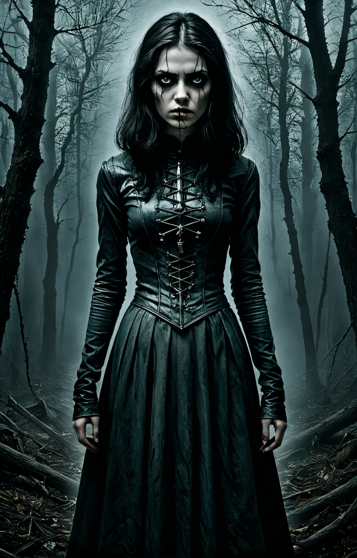 Horror-themed create an award-winning photograph of a young woman exploring an original and unconventional theme that captivates and amazes the viewer. Push boundaries of traditional concepts,infusing the image with creativity and wonder,leaving a lasting impression on those who behold it.,absurdres,intricately detailed,32K . Eerie, unsettling, dark, spooky, suspenseful, grim, highly detailed