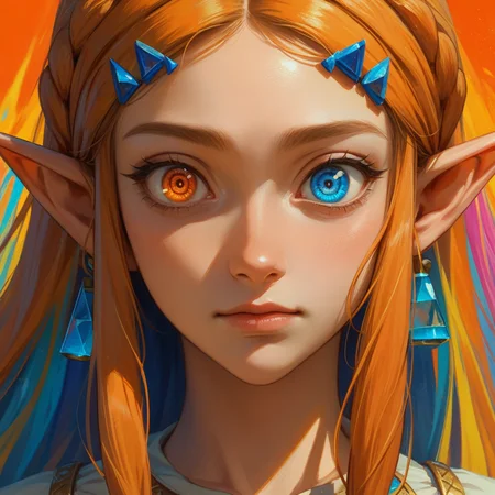 source_anime, colorful, score_9, score_8_up, score_8, (masterpiece), eyedetailxl, bettereyes, detailed_eyes, upper_body, bust, BREAK, 1girl, Princess Zelda, multicolored_eyes, blue eyes, orange eyes, bright_pupils