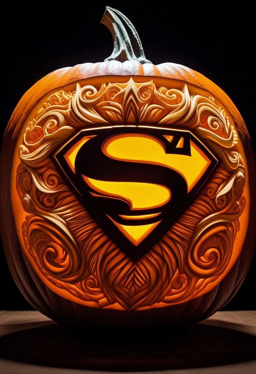 pumpkarv, carved pumpkin art of the Superman symbol