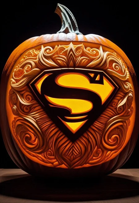 pumpkarv, carved pumpkin art of the Superman symbol