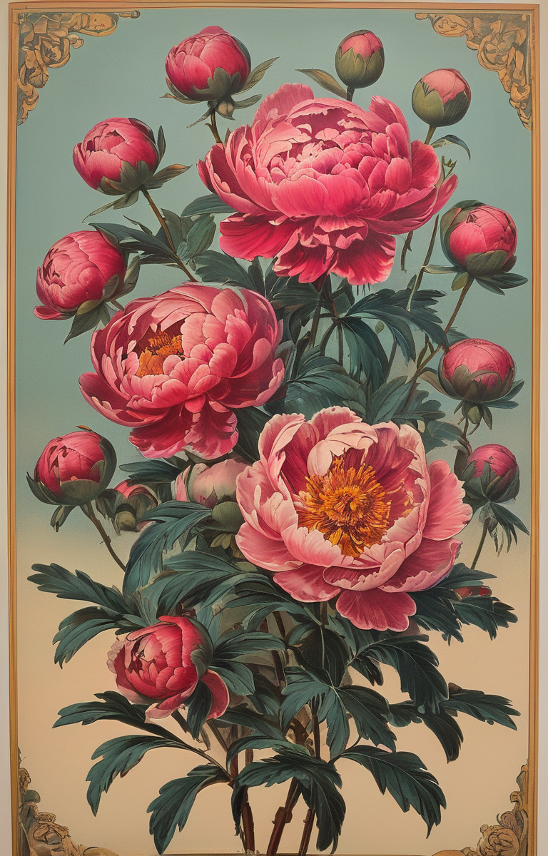 masterpiece,best quality,<lora:tbh261-sdxl:0.9>,illustration,style of Chromolithography decaying peonies