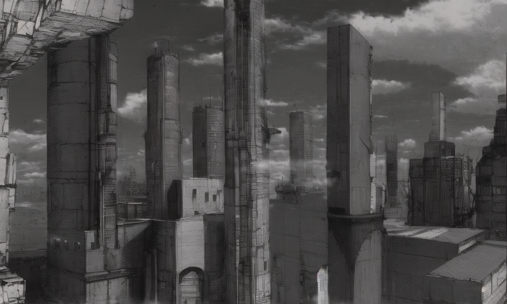 vast scenery, empty, city ruins, cables, tubes, clouds, smoke, (best quality:1.3), monochrome, grayscale, <lora:blame5:1>,  g-pen sketches, rough outline,detailed shadow