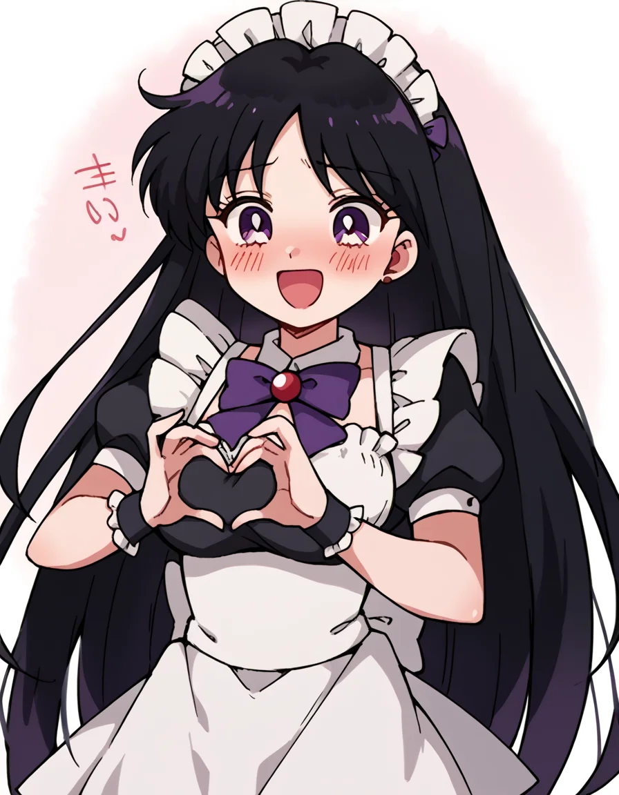 score_9, score_8_up, score_7_up, source_anime, <lora:rei-hino-s3-ponyxl-lora-nochekaiser:1>, rei hino, black hair, diadem, long hair, purple eyes, parted bangs,, <lora:moe-moe-kyun-ponyxl-lora-nochekaiser:1> heart-shaped boob challenge, moe moe kyun! heart hands, enmaided, maid, maid headdress, apron, maid apron, ,, open mouth, blush, embarrassed, clsoed eyes, smile,, cowboy shot