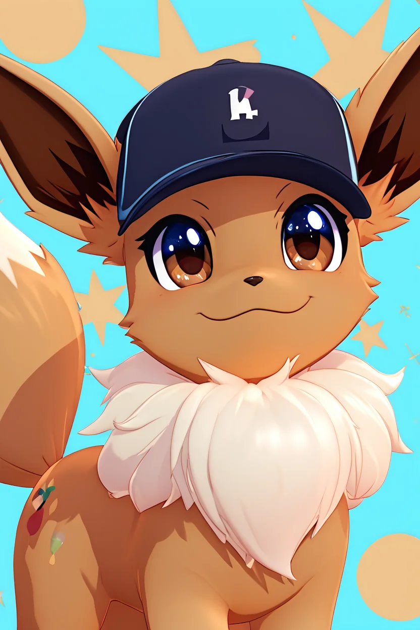 score_9, score_8_up, score_8, ,,, , ,,, zzEV, looking at viewer, smile, hat, brown eyes, closed mouth, upper body, :3, blue background, happy, baseball cap, <lora:EeveePokedexPDXL:1.0>, ,,,, BREAK, smile, closed mouth, looking at viewer, cowboy shot, ,,, embedding:zPDXL, Expressiveh, ,,, <lora:MantisStyle_PDXL_v2:0.8>, <lora:SDXLFaeTastic2400:0.5>, <lora:Expressive_H-000001:0.4>,