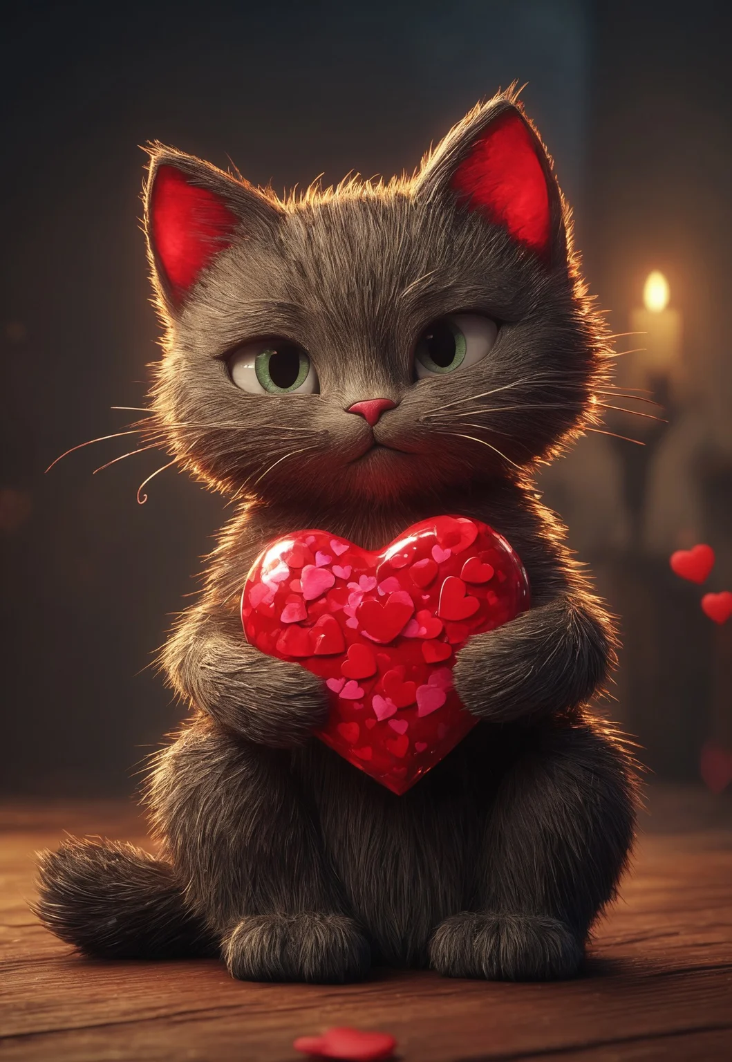 aidmamj6.1, masterpiece, high definition, 4k
A detailed picture of a cat holding a valentine present. The present has form of a red heart.
Fantasy style, romantic atmosphere