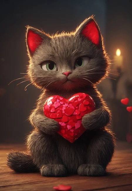 aidmamj6.1, masterpiece, high definition, 4k
A detailed picture of a cat holding a valentine present. The present has form of a red heart.
Fantasy style, romantic atmosphere