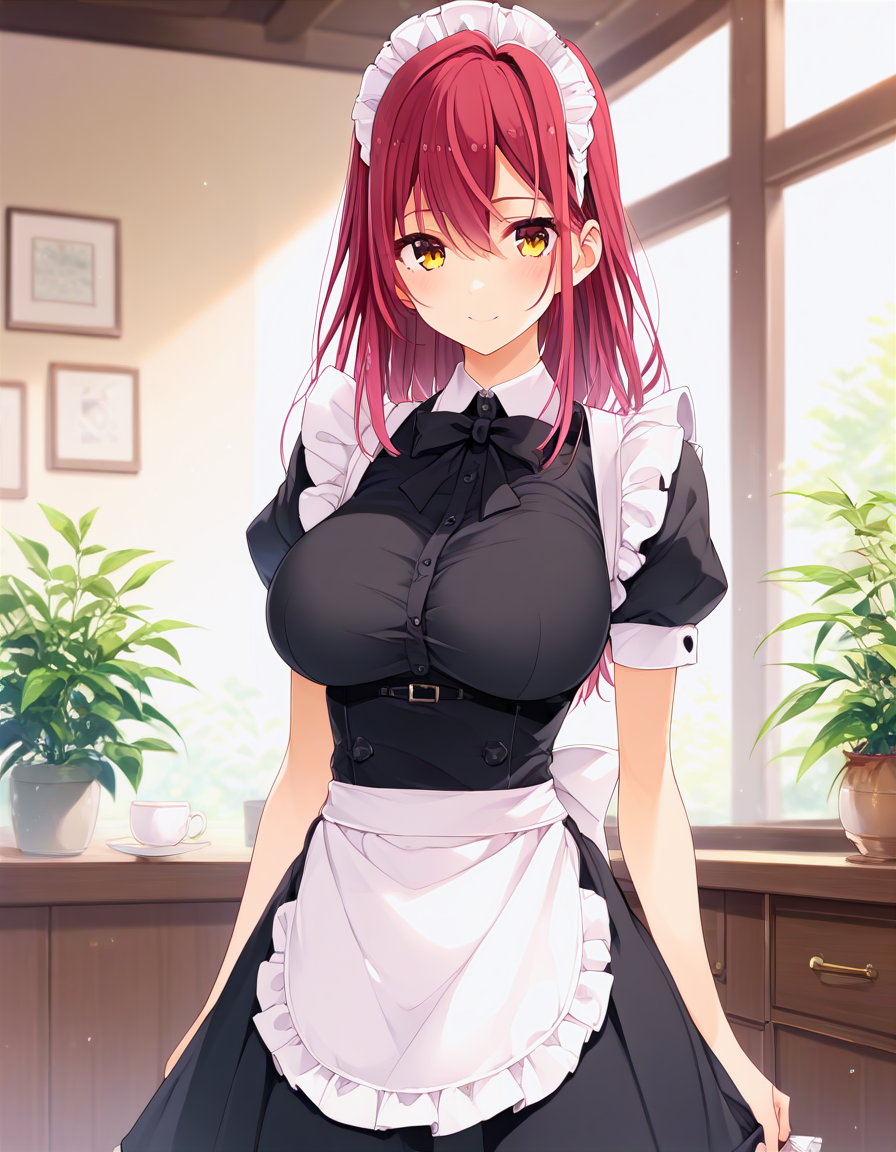 1girl,solo,<lora:neya_i_epoch_10:0.8>,neya_i,large breasts,maid,, score_9, score_8_up, score_7_up, source_anime,