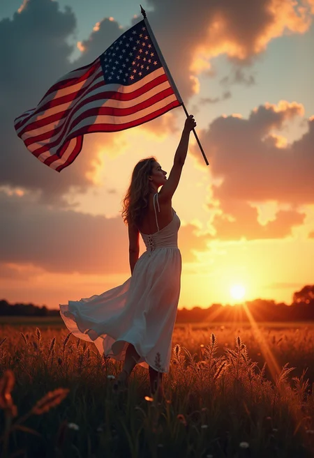 UHD 8K high-resolution detailed wordless picture capturing these feelings: With hand upon my heart I thank the Lord for this, my native land. For all I love is here within her gates. My soul is rooted deeply in the soil on which I stand, For these are mine, my own United States! This is my country, land of my birth. This is my country, grandest on earth. I pledge thee my allegiance, America, the bold. For this is my country, to have and to hold.