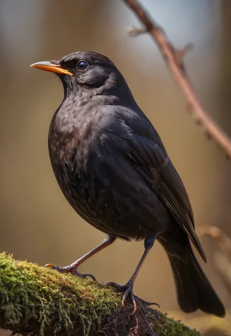 RAW Photograph of a blackbird, insane detail, amazing lighting, 8K, HDR, vibrant and colorful, masterpiece