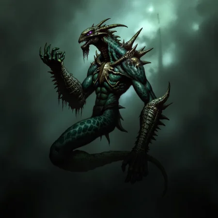 first person pov, 3D01S, simple background atmospheric and powerful dark fantasy, natural organic and first person pov of a berserk style creature
Emerging from murky waters, the Stalker is a twisted, serpentine creature with a muscular, elongated body covered in dark emerald and black, mottled scales. Its sleek form tapers into a coiled, serpentine tail that moves silently beneath the surface. Sharp, jagged fins run along its back like deadly spines, adding to its lethal presence. The Stalker's upper body rises menacingly, humanoid yet grotesque, with a broad, muscular torso rippling with strength. Massive arms extend from its sides, ending in skeletal, webbed claws tipped with razor-sharp talons, designed to tear through prey with ease.
Its head is a monstrous blend of merman and reptile, with a wide, grinning maw filled with rows of needle-like teeth. Above its mouth, glowing violet eyes pierce the gloom, filled with cold malice. The head’s angular ridges give it an almost skull-like appearance, further enhanced by tendrils dangling from its chin. Its armored back drips with sickly slime, and its entire presence exudes primal danger, a predator honed for ambush and brutal assaults.
UHD letterboxed game trailer frame chromatic aberration dark atmosphere sharp masterpiece with a focus on the character, elden ring style, dark atmosphere, chromatic aberration