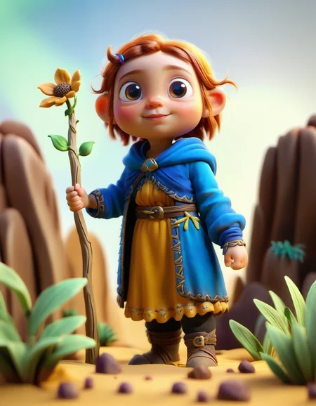 Elysia Stormbreaker character kid Dwarf standing in Desert Scrub, particle volumetric dust <lora:STYLIZARD_v1:1.2> sharp focus, macro, micro, Jasmine Sunflower ambient, sub surface scattering, glow