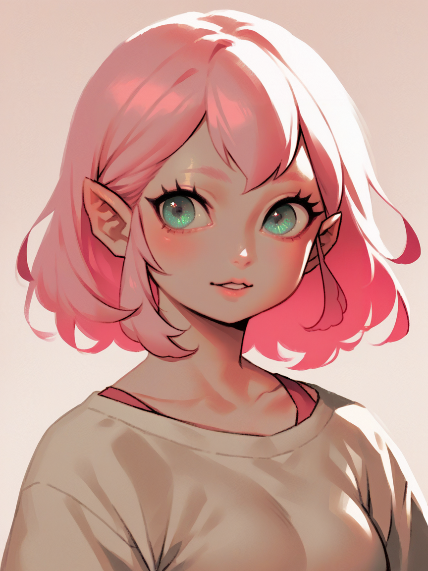 score_9, score_8_up, score_7_up, score_6_up, score_5_up,  <lora:b3llh3ng3XLP:1> b3llh3ng3, 1girl, pink hair, cute