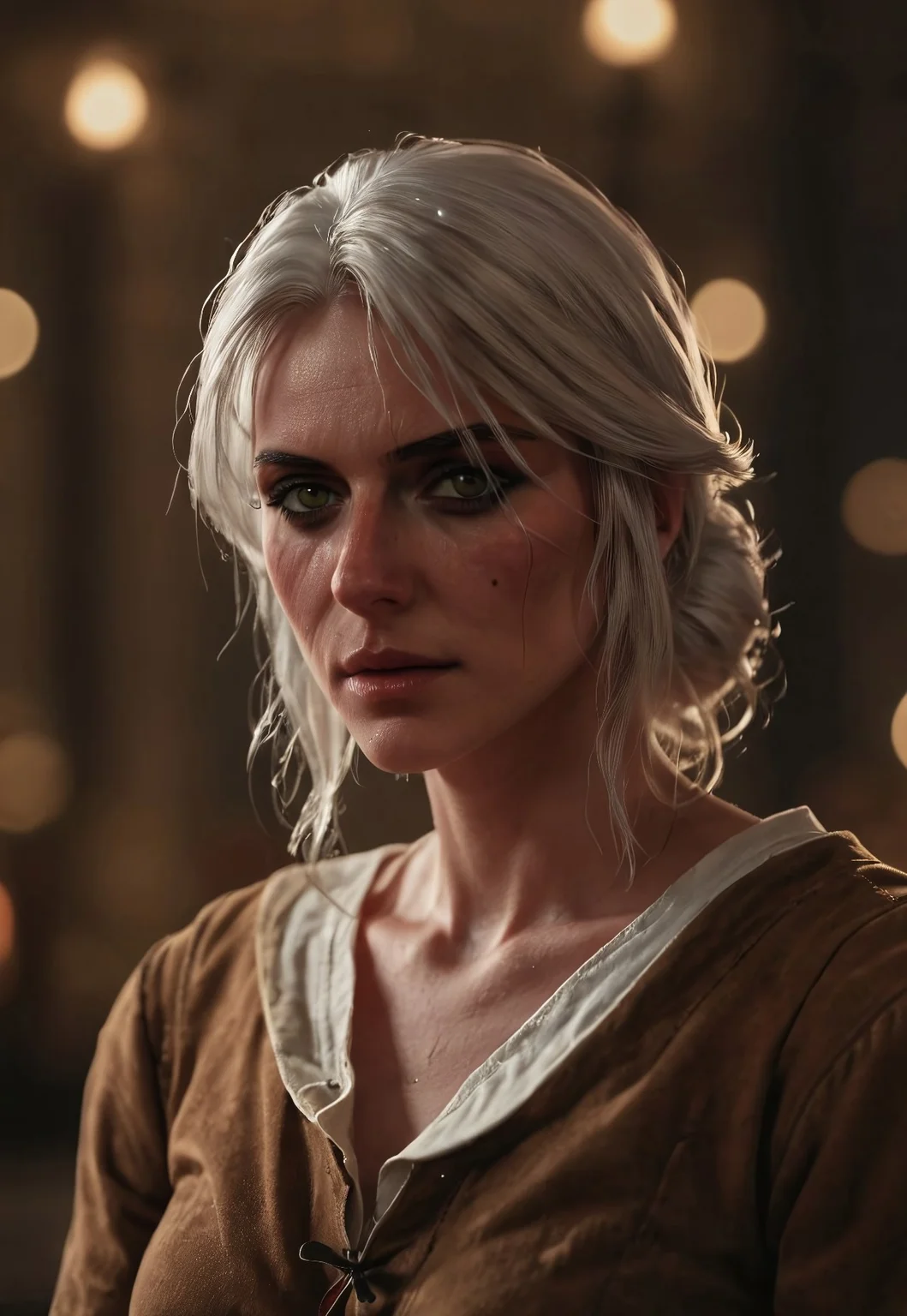 street in background bokeh. . blurred, out of focus, contour light,neon portrait of (((ciri))), bokeh, masterpiece, high quality, volumetric lighting, detailled, perfection, standing, cowboy shot, looking at the viewer
