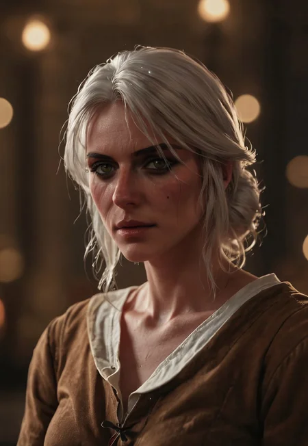 street in background bokeh. . blurred, out of focus, contour light,neon portrait of (((ciri))), bokeh, masterpiece, high quality, volumetric lighting, detailled, perfection, standing, cowboy shot, looking at the viewer