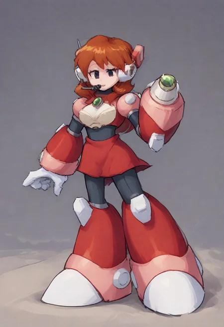 megamanreploid, android, gloves, armor, bodysuit, robot ears, headset, white gloves, Alia's bodysuit, red dress, mecha dress, armored dress, GF FNF, HD Quality, FHD quality