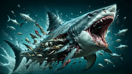 shark from the bottom, hunting fish, <lora:ral-vlntxplzn-sdxl:0.8> ral-vlntxplzn <hypernet:sxzBloom_sxzBloom:1>