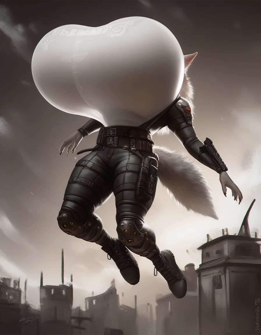 score_9, score_8_up, score_7_up, score_6_up, score_5_up, score_4_up, desolate, detailed background, wolf, anthro, female, canid, canine, clothed, inflating, floating, tiptoes, hyper breasts, heliumtits, arched back, by borisalien  <lora:InflationXL-02-PonyXL-e050:1>