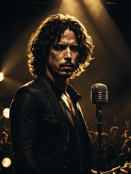 Dark Moody Atmosphere, portrait of Chris Cornell on stage, singing into a microphone, solo spotlight , dramatic, mysterious, dark moody atmosphere Pitch Perfect, Bumblebee, trending on artstation, detailed, intricate, 4k render <lora:Misty_Vintage:0.5> <lora:xl_more_art-full_v1:0.5>