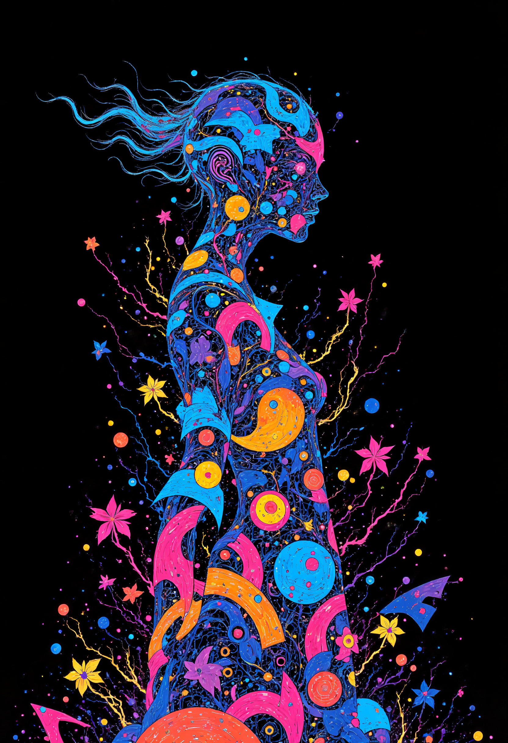 (in Otomo Katsuhiro style:1.2), masterpiece, high-quality, An electric poet, her form an outline of neon wires against a dark backdrop, each line flowing in calligraphic strokes as if shes made of flowing ink, Shes surrounded by floating glowing symbols that shift with her movements like characters in an illuminated manuscript forming abstract poetry in the air, neon calligraphy, electric verse, illuminated symbols, (Stylized neon minimalism with flowing linework and a dark, high-contrast palette:1.1), (elaborate fine details:1.1), (hyperdetailed:1.1), (intricate details:1.0), (Refined details:1.1), (best quality:1.1), (high resolution:1.2),