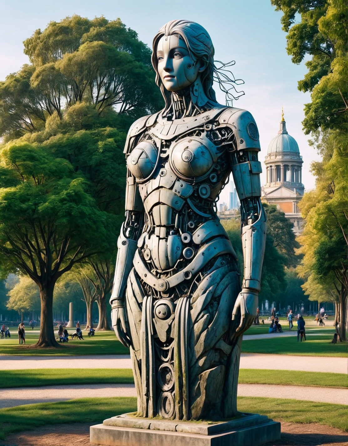 A ais-rbts statue, weathered by time, in a city park <lora:ais-rbts-sdxl:1>, masterpiece, uhd, 4k