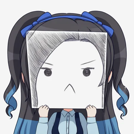 score_9, score_8_up, score_7_up, <lora:PaperLikeFacePony:0.8>
PaperLikeFace, 1girl, solo, long hair with drill hair, simple background, multicolored hair with shades of grey and blue, dress shirt with long sleeves, white background, holding a blue hairband, upper body, chibi style, sidelocks, two side up, frown,