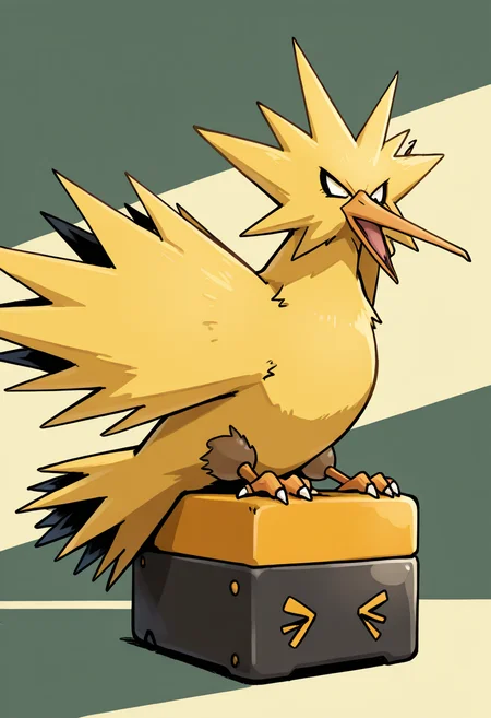 masterpiece, best quality,     zzZapdos, sitting on battery, ,,<lora:ZapdosPokedex_IXL_v1:1.0>,
